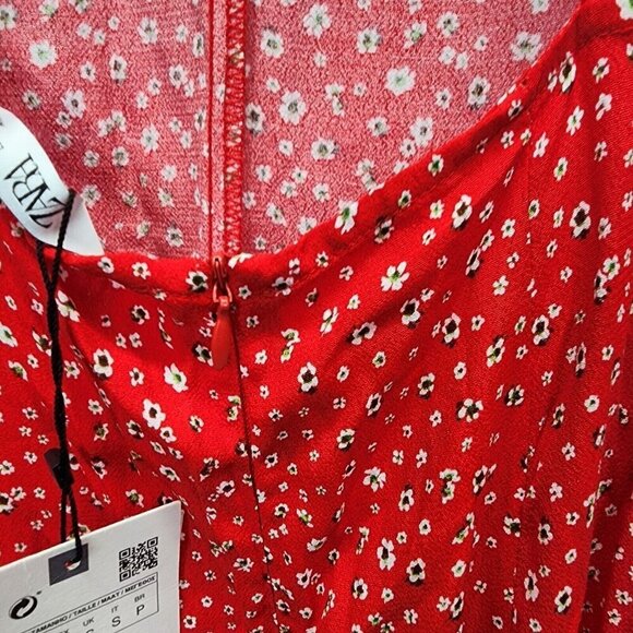 NEW Zara Ditsy FLORAL PRINT SLIP MIDI DRESS Red Size Small - Picture 15 of 16